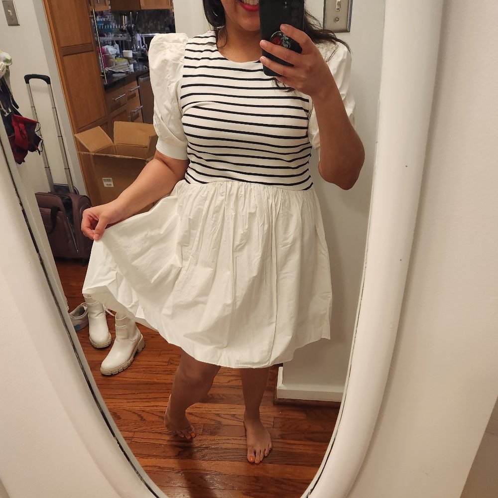 English Factory White Mini Dress with Black Stripes